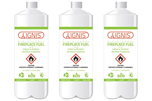 Ignis Bio Ethanol Fireplace Fuel for Ventless Fireplaces - 3 Bottles