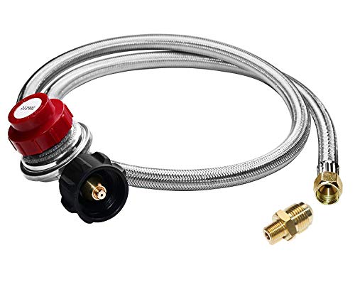 ANCOZY 5Ft Feet 0-20 PSI Adjustable Propane Regulator with Braided Stainless Steel LP/LPG Hose Kit for QCC1 Propane Tank, Fits for BBQ Grill, Turkey Fryer, Propane Burner - 3/8’’ Female Flare Fitting