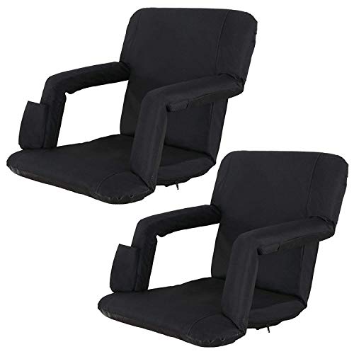Oteymart Set of 2 Portable Stadium Seat for Bleachers and Bench 6-Reclining Adjustable Positions Foldable Stadium Chair Padded Cushion with Armrest Back Support Water Resistant Anti-Slip Base