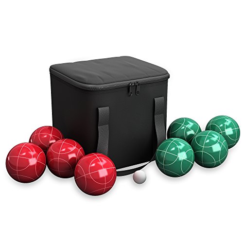 Bocce Ball Set- Outdoor Family Bocce Game for Backyard, Lawn, Beach & More- 4 Red & 4 Green Balls, Pallino & Carrying Case