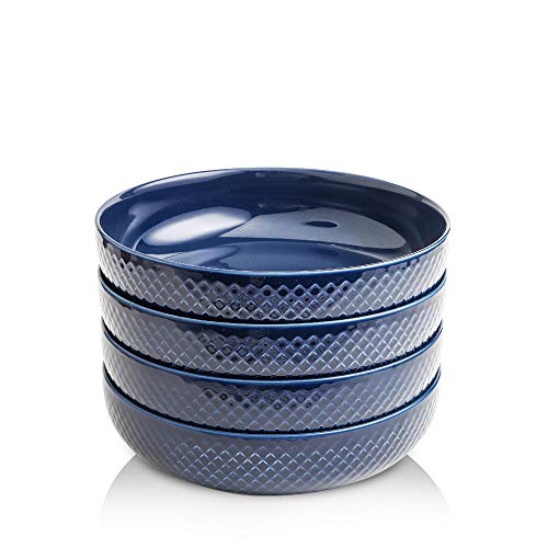 KOOV Ceramic Pasta Salad Bowls, 46 OZ Large pasta bowl, Stackable Serving Bowl Sets, Set of 4 (Aegean)