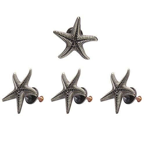 LEE House 4 Pieces Novelty Starfish Shape Door Knobs Drawer Cabinet Cupboard Single Hole Pull Handles Bronze Color