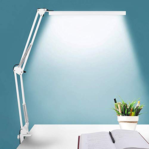 LED Architect Desk Lamp, BZBRLZ Metal Swing Arm Lamp, Infinite Brightness Adjustable, Eye-Caring Dimmable Table Lamp, 3 Color Modes, Table Lamp for Dorm and College Reading (White), 10W