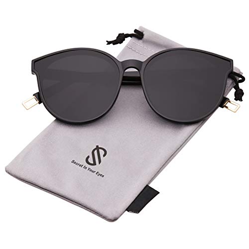 SOJOS Fashion Round Sunglasses for Women Men Oversized Vintage Shades SJ2057 with Black Frame/Grey Lens