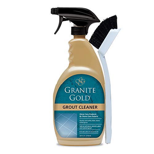 Granite Gold Grout Cleaner and Scrub Brush Acid-Free Cleaning for Porcelain, Ceramic Tile, Glass, Natural Stone Surfaces-Made in The USA, 24 Ounces, Multi-Color