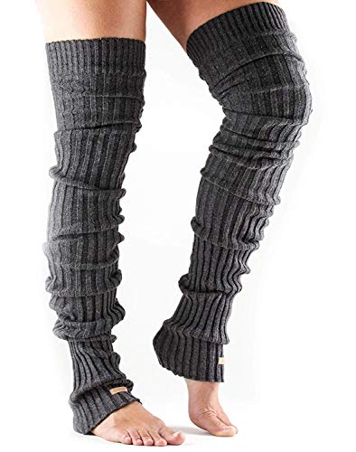 ToeSox Women's Thigh High Ribbed Knit Leg Warmers, Charcoal, One Size