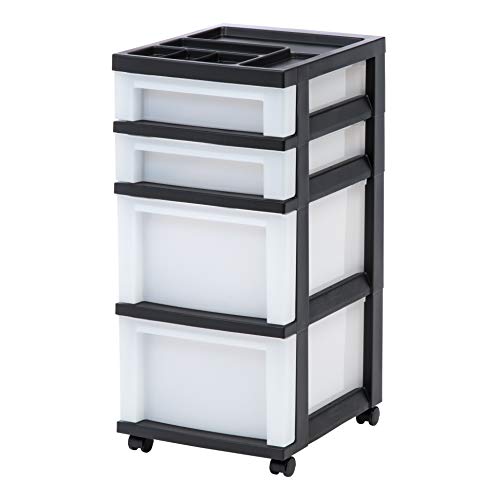 IRIS USA, Inc. MC-322-TOP 4-Drawer Storage Cart with Organizer Top, Pearl