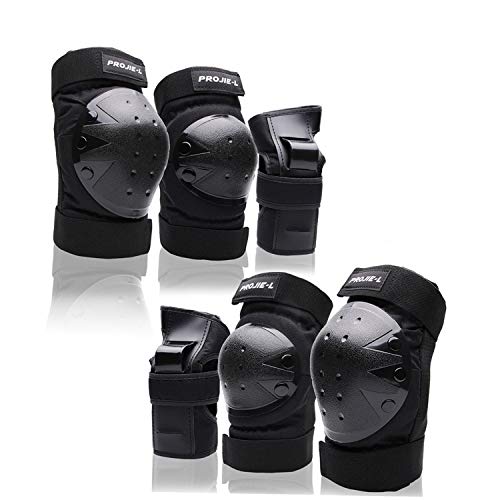   Protective Gear Set forYouth/Adult Knee Pads Elbow Pads Wrist Guards for Skateboarding Roller Skating Inline Skate Cycling Bike BMX Bicycle Scootering 6pcs  (Black, X-Large)