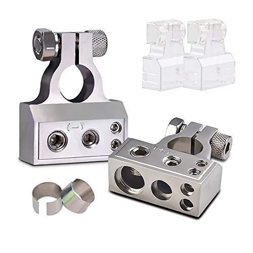 COROTC Battery Terminal Connectors,0/4/8/10 Gauge AWG Positive Negative,with 2 Clear Covers and Shims,Auto Car Audio Marine Boat Modification ¡