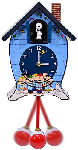 Mark Feldstein & Associates Peanuts Gang Snoopy Linus Lucy ICY Blue 17 x 9 Acrylic Holiday Cuckoo Clock