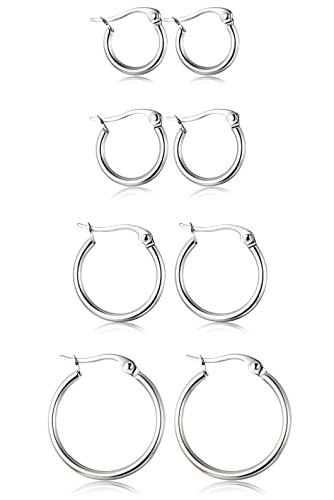 ORAZIO 4 Pairs Stainless Steel Hoop Earrings Set Cute Huggie Earrings for Women,Silver-Tone,10MM-20MM