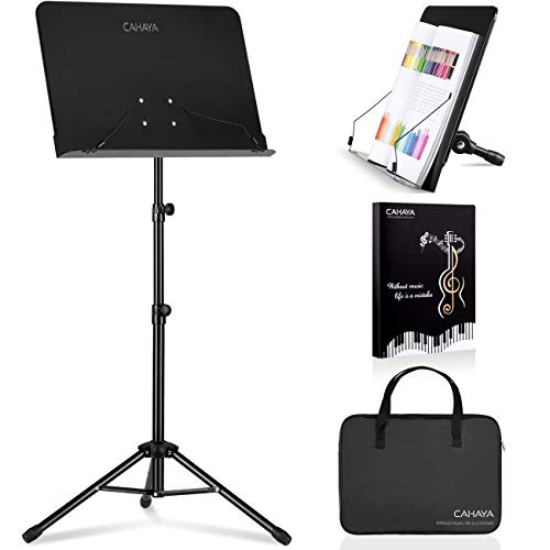CAHAYA 2 in 1 Dual-use Sheet Music Stand & Desktop Book Stand Metal Portable Solid Back with Carrying Bag, Sheet Music Folder, Projector Stand, Laptop Stand, Bible Book Stand, Tablet Stand