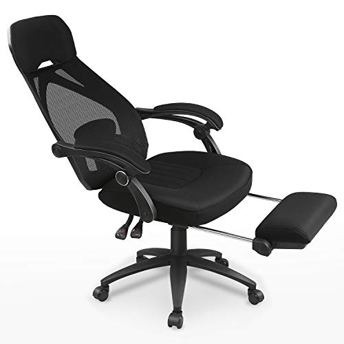 DEVAISE Ergonomics Recliner Office Chair, High Back Mesh Computer Desk Chair with Adjustable Lumbar and Footrest Support,Black