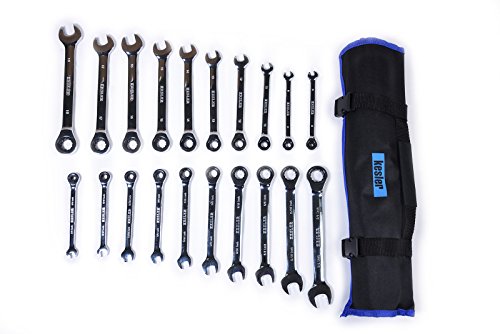 Kesler 20 Piece Full Polish SAE and Metric Ratcheting Wrench Set - Combination Ratchet Wrench Set with Roll-up Tool Bag