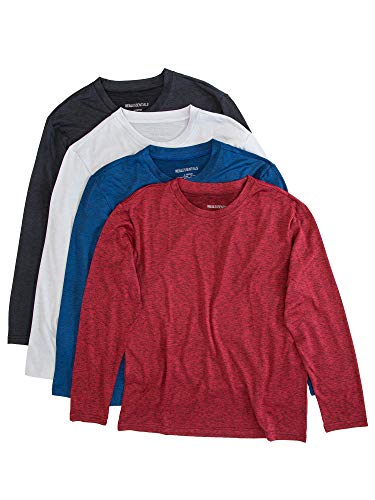 4 Pack:Boys Girls Youth Teen Active Wear Athletic Quick Dry-Fit Moisture Wicking Performance Basketball Gym Essentials Sport Long Sleeve Crew Undershirt Tee Top Top-Set 3, Large