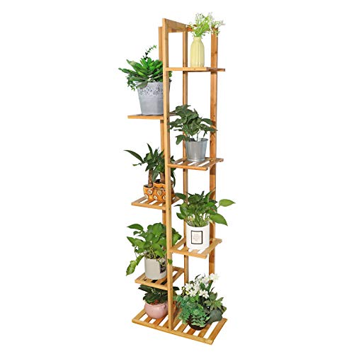 MUDEELA 7 Tier Bamboo Plant Stand, Indoor Tall Plant Stand for Living Room Corner, Multiple Flower Pot Holder Shelf, Tiered Potted Plant Rack, Outdoor Ladder Planter Stand, Plant Table