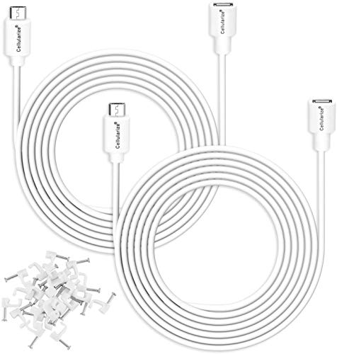 Cellularize [4 Pack] Micro USB Extension Cable (White, 3M/10FT) Male to Female Extender Power Cord Compatible with Zmodo Wireless Security Cameras, Arlo Pro (Cable Clips Included)