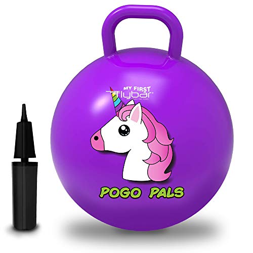 Flybar My First Pogo Pals Hopper Ball for Kids, Bouncy Ball with Handle, Balance Ball for Kids, Ages 3 and up, Air Pump Included (Unicorn Purple, Small)