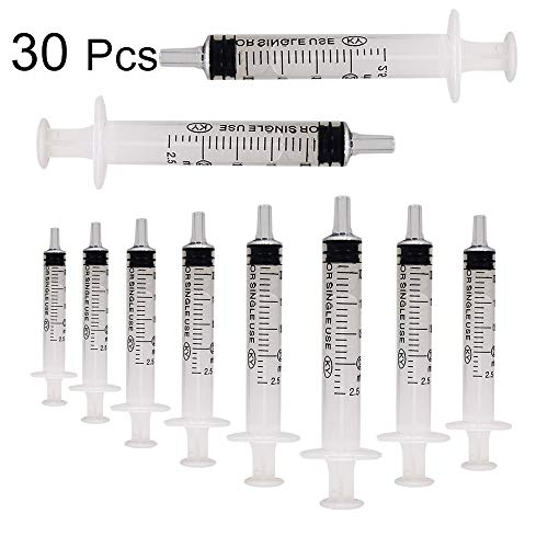 30 Pack 2.5ml Plastic Syringe Measurement Suitable for Scientific Labs Multiple Uses Refilling and Measuring Liquids Feeding Pets Garden Watering Oil or Glue Applicator