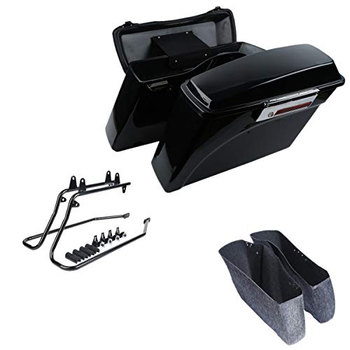 XFMT Gloss Black Hard Saddle bags Trunk w/Lid Latch & Key+Saddlebag Conversion Brackets Mounts For Harley Davidson Softail 1994-2013