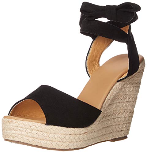 Seraih Womens Lace Up Platform Wedge Espadrille Heel Peep Toe Slingback D'Orsay Sandals Black