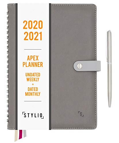 STYLIO Apex Planner 2020 2021 Undated Weekly, Dated Monthly Calendar. Daily Personal Agenda Organizer for Business/Academic/School Life. Goals, Passion Journal Notebook for Teachers & College Students