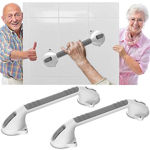 AmeriLuck Suction Bath Grab Bar 16.5' with Indicators, Bathroom Shower Handle (White, 2 Pack)