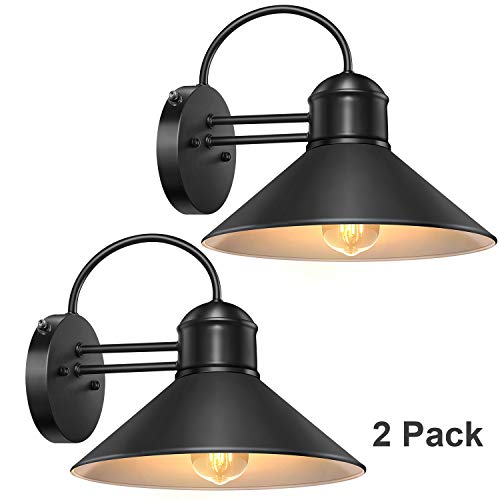 Dusk to Dawn Sensor Wall Sconce Lighting Fixture Modern Industrial Exterior Wall Arm Lights Farmhouse Outdoor Wall Lamp Wall Mounted Black Barn Light for Doorways, Porches,Entryways-2 Pack