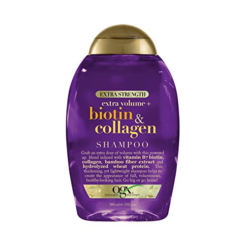 OGX Thick & Full + Biotin & Collagen Extra Strength Volumizing Shampoo with Vitamin B7 & Hydrolyzed Wheat Protein for Fine Hair. Sulfate-Free Surfactants for Thicker, Fuller Hair, 13 fl oz