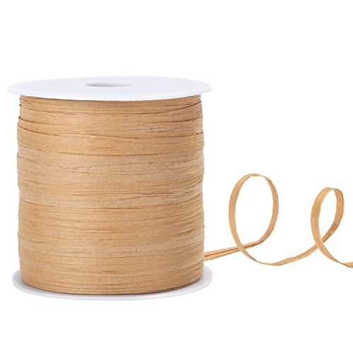 229 Yards Whaline Raffia Paper Ribbon Craft Packing Easter Paper Twine for Festival Gifts, DIY Decoration and Weaving, 1/4 inch Width (Kraft)