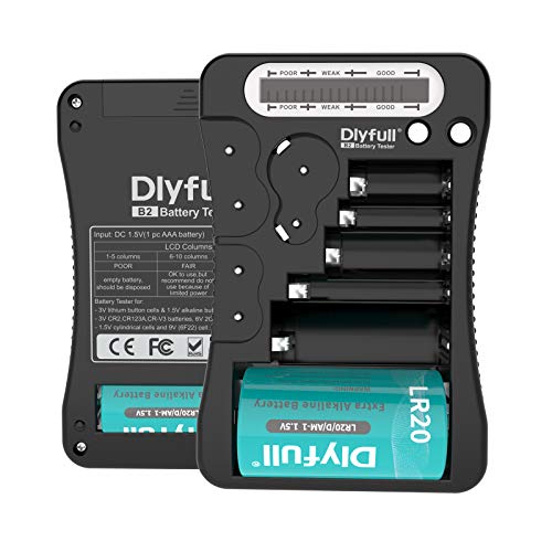 Dlyfull Universal Battery Tester with LCD Display, Multi Purpose Small Battery Checker for AA AAA C D 9V CR2032 CR123A CR2 CRV3 2CR5 CRP2 1.5V/3V Button Cell Batteries (Black)