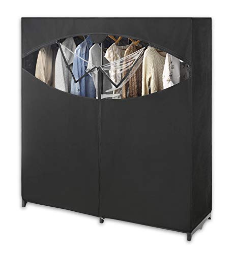 Whitmor Portable Wardrobe Clothes Storage Organizer Closet with Hanging Rack - Extra Wide -Black Color - No-tool Assembly - Extra Strong and Durable - 60'L x 19.5'W x 64'