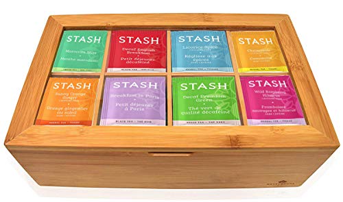 Stash Tea Bags Sampler Assortment Box - 80 COUNT - Perfect Variety Pack in Bamboo Gift Box - Gift for Family, Friends, Coworkers - English Breakfast, Green, Moroccan Mint, Peach, Chamomile and more