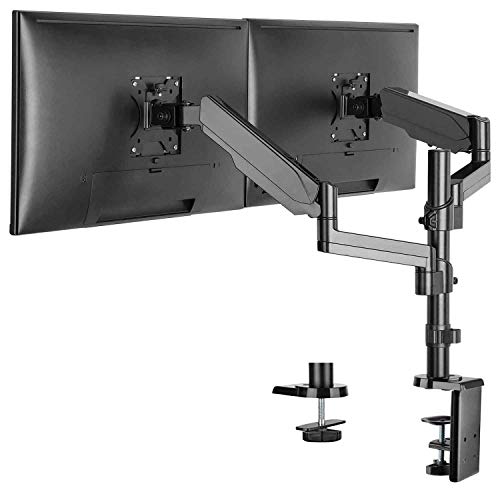 WALI Premium Dual LCD Monitor Desk Mount Fully Adjustable Gas Spring Stand for Display up to 32 inch, 17.6 lbs Capacity (GSDM002), Black