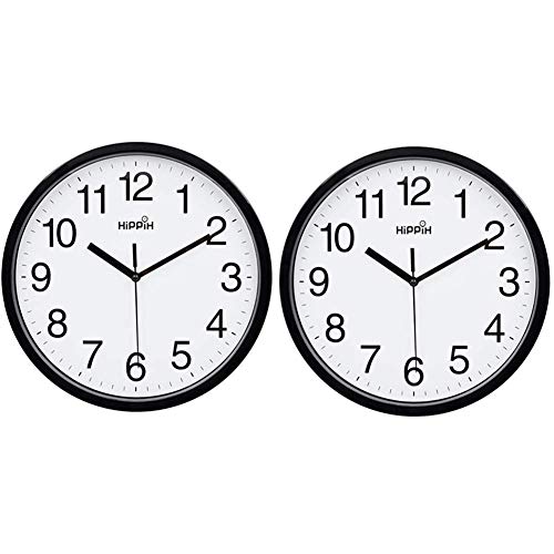 Yoobure 2 Pack Silent Wall Clock，10 Inch Quartz Decorative Wall Clock Non-Ticking Classic Digital Clock Battery Operated Round Easy to Read Home/Office/School Clock (Black)