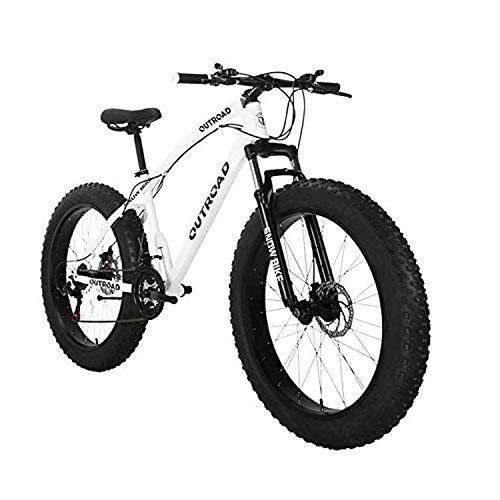 PanAme 26 inch Fat Tire Mountain Bike, High-Carbon Steel Frame, 21-Speed, Disc Brake and Shock Absorber Fork, White
