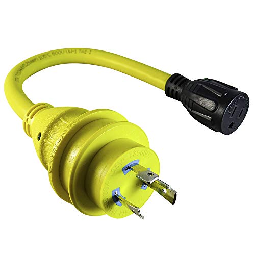 MARVINE Cable Shore Power Cord Adapter 30Amp Lock Male L5-30P to 15Amp Female 5-15R Pigtail 1.5Ft (30A L5-30P to 15A 5-15R)