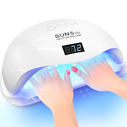 Professional Nail Dryer 72W - Sun 5 Pro Best UV LED Nail Lamp for Fingernail & Toenail Gel Based Polishes – Portable Nail Curing Light with 36pcs LEDs, 4 Timer Settings & Smart Sensor (White)