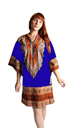 Women's Dashiki African Dresses Bohemian Vintage Traditional Cultural Pan-African Wear Dress Plus Size Blue