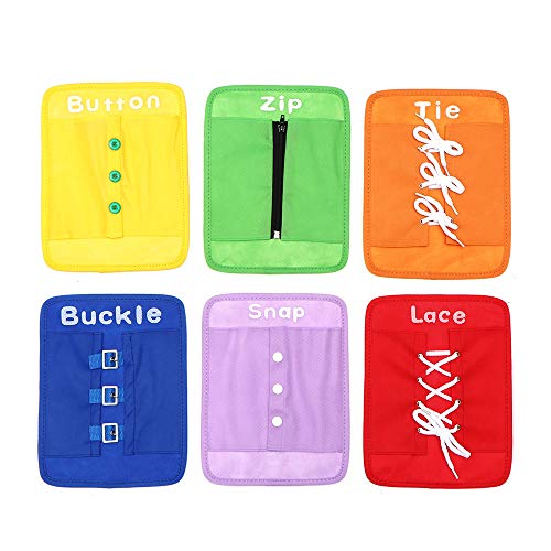 FreeLeben Dress Learning Boards for Kids Early Learning Basic Life Skills Toys Zipper, Snap Button, Wearing Buckle, Wearing Rope, Tying Shoelace and Knotting 6pcs