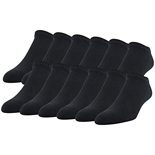 Gildan Men's Stretch Cotton Half Cushion No Show Socks, 12-Pack, black, Shoe Size: 6-12