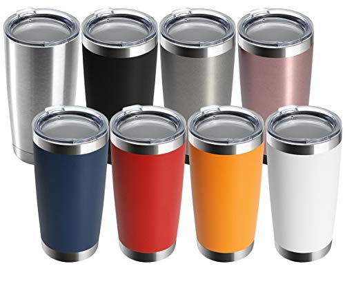 COYOAL 20 oz Stainless Steel Tumblers Bulk, Double Wall Vacuum Insulated Tumblers Pack with Lid, Reusable Metal Coffee Tumbler, Blank Travel Coffee Mug Multi Color, Set of 8