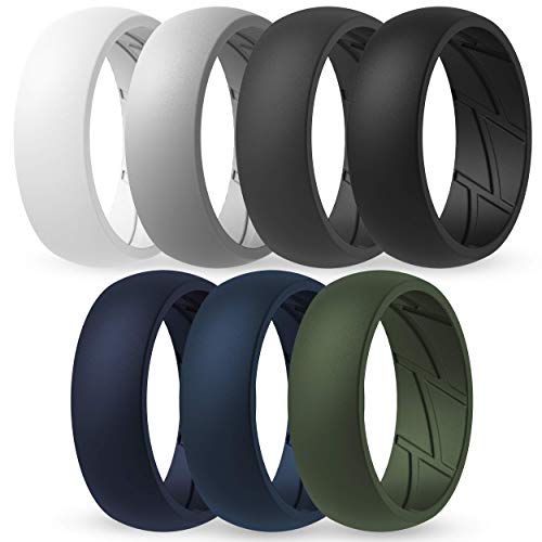 ThunderFit Silicone Wedding Rings for Men - 7 Rings (Light Grey, Dark Grey, Dark Blue, White, Black, Dark Teal, Olive Green, 10.5-11 (20.6mm))