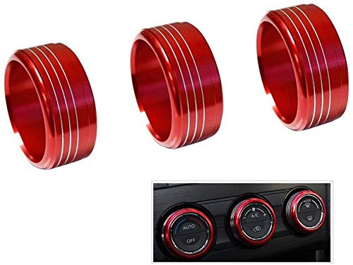 VORCOOL 3pcs Red Anodized Aluminum AC Climate Control Knob Ring Covers For Subaru WRX STI Impreza Forester XV Crosstrek (Red)