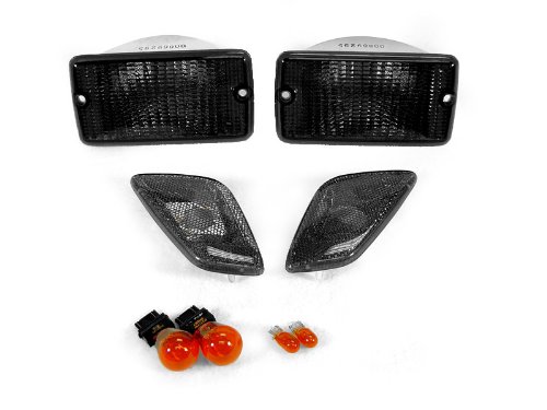 COMBO Smoke Bumper Signal Lights + Fender Side Markers Set compatible with 1997-2006 Jeep Wrangler TJ Chassis