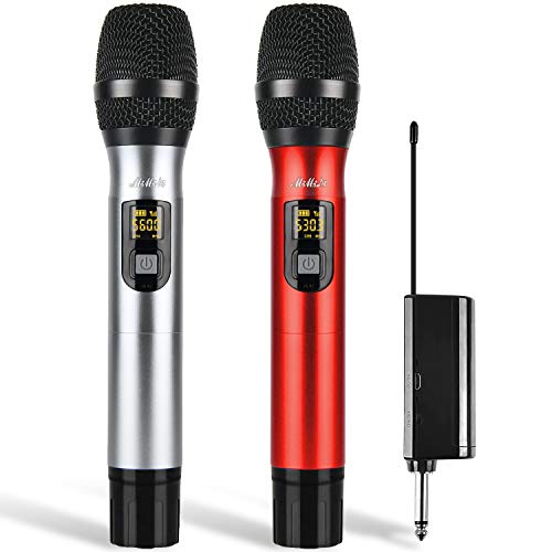 Wireless Microphones - Dual Handheld UHF Portable Dynamic Mic System with Rechargeable Receiver, MIMIDI Karaoke Microphone for Singing Machine,PA,Speaker,Party,Church,Meeting Use,260ft (MIC520)