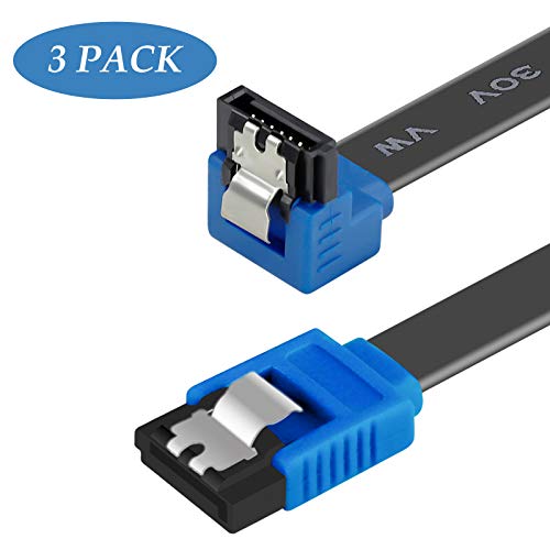 BENFEI SATA Cable III, 3 Pack SATA Cable III 6Gbps 90 Degree Right Angle with Locking Latch 18 Inch for SATA HDD, SSD, CD Driver, CD Writer - Black