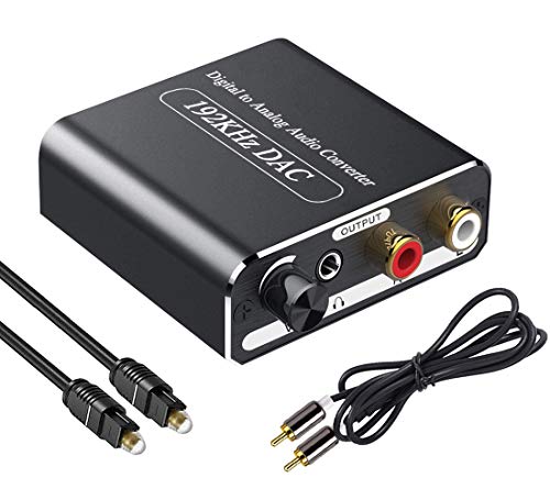 192kHz Digital to Analog Audio Converter Supports Volume Control,Hdiwousp Digital Coaxial/SPDIF/Toslink to Analog Stereo L/R RCA and 3.5mm Jack Adapter for PS3 HD DVD PS4 Home Cinema AV Amps