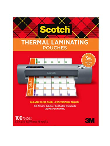 Scotch Thermal Laminating Pouches, 100-Pack, 8.9 x 11.4 inches, Letter Size Sheets (TP3854-100)