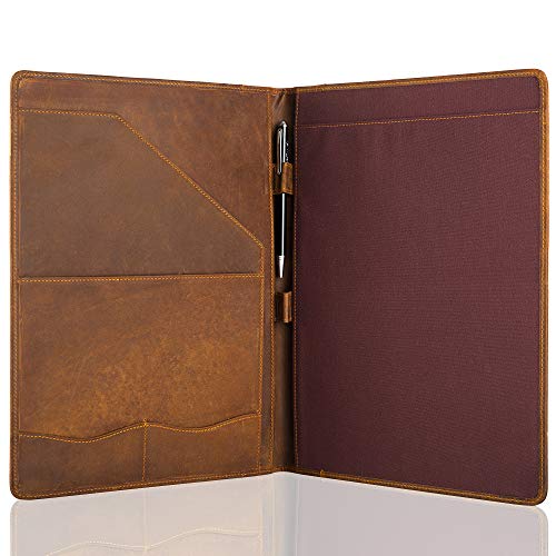 Jack&Chris Leather Portfolio, A4 Document Folder Legal Pad Padfolio, Professional Writing Letter Notepad Clipboard Sleeve Organizer, Resume Folio Binder for Men&Women,JC1823 (Russet Brown)